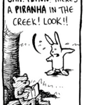 RABBIT: GAH! FLYNN! There's a PIRANHA in the creek! Look!!