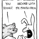 SQUIRREL: What're you doing?
RABBIT: I'm walking around with my mouth open.