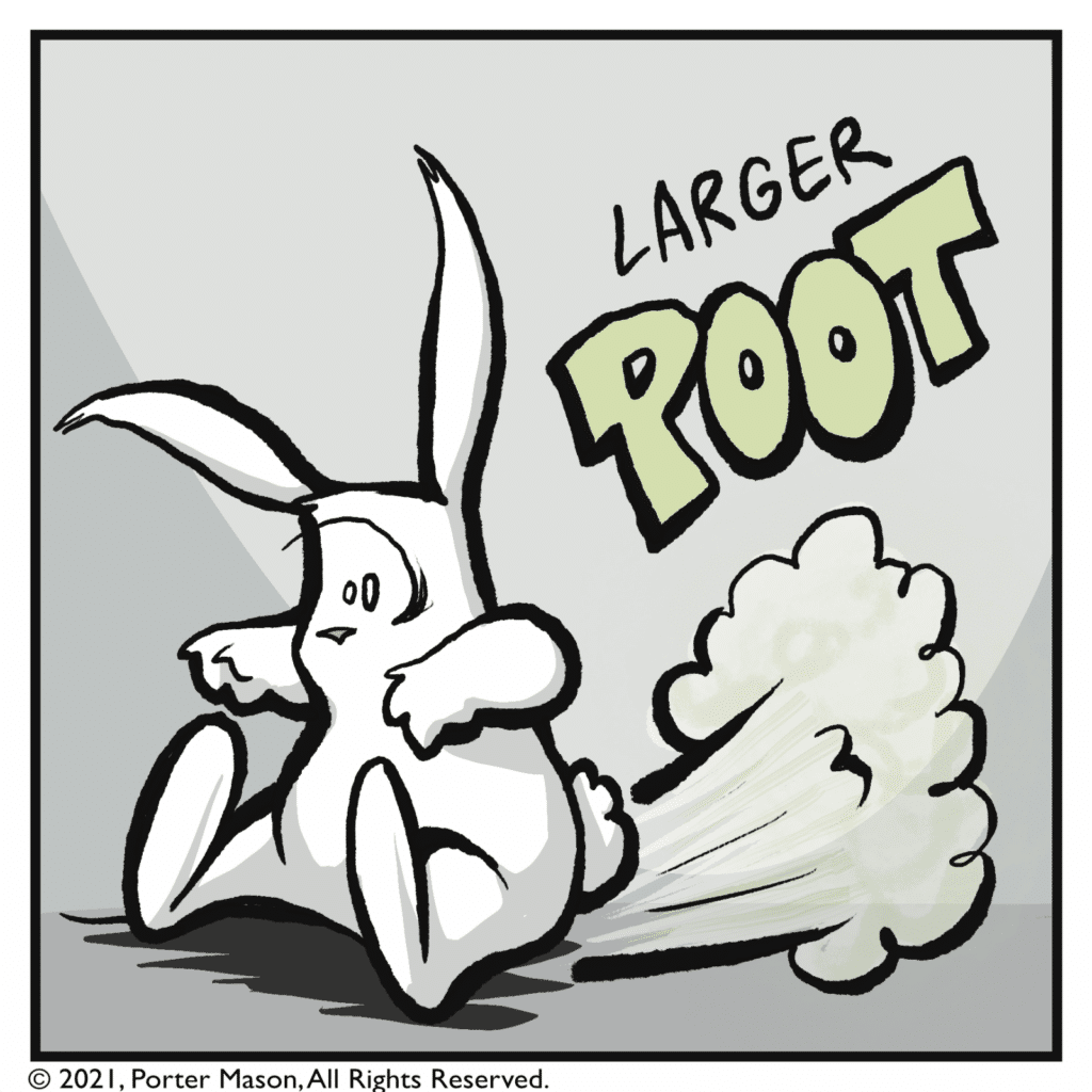 Larger POOT! A rabbit farts big-time.