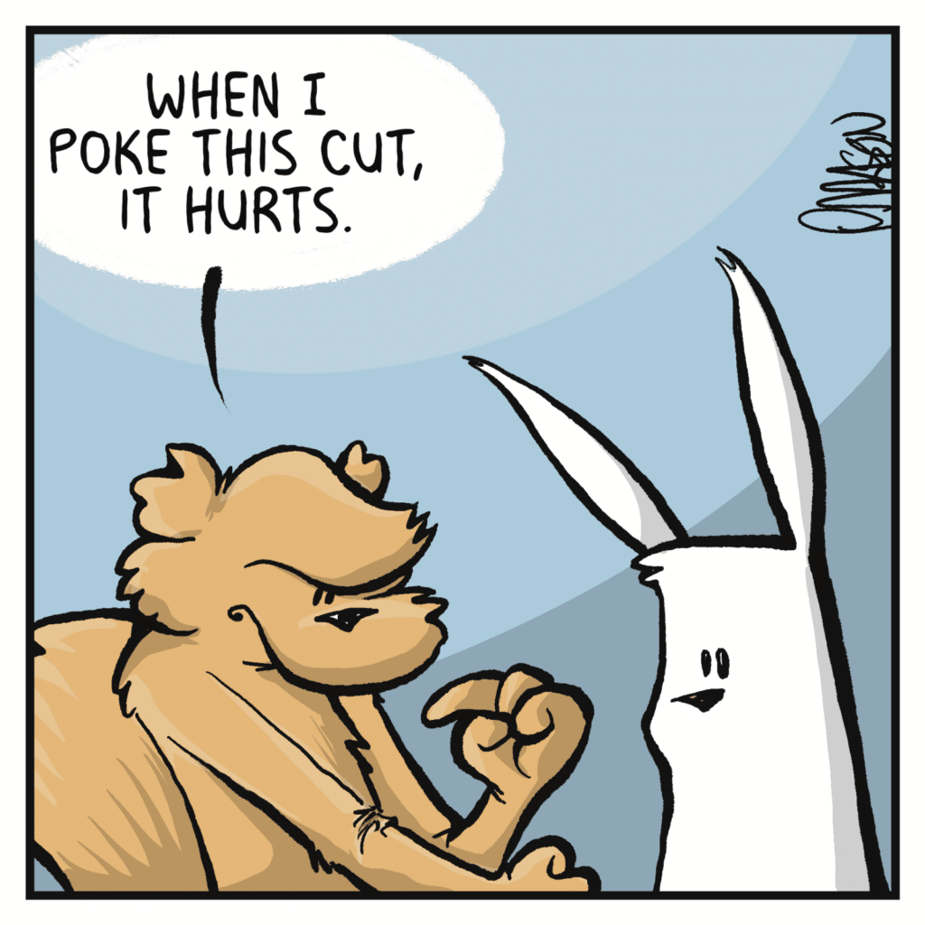 SQUIRREL: When I poke this cut, it hurts.