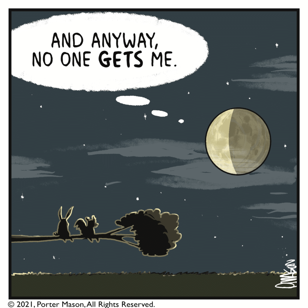 MOON (thinking): And anyway, no one GETS me.