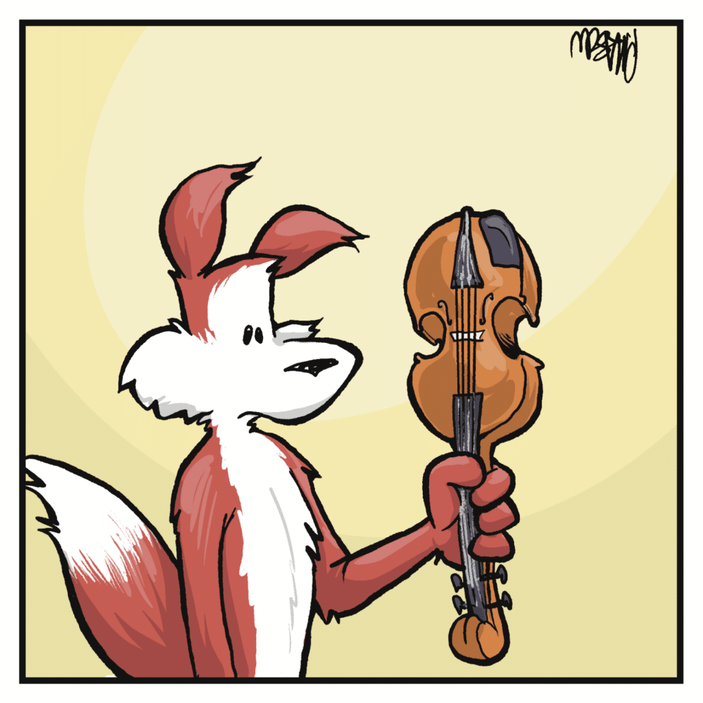 A pause as the fox stares at their violin.