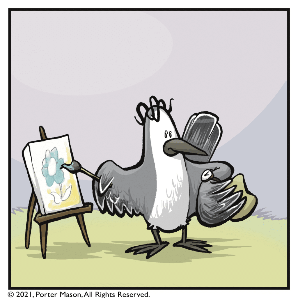 The bird checks his watch.