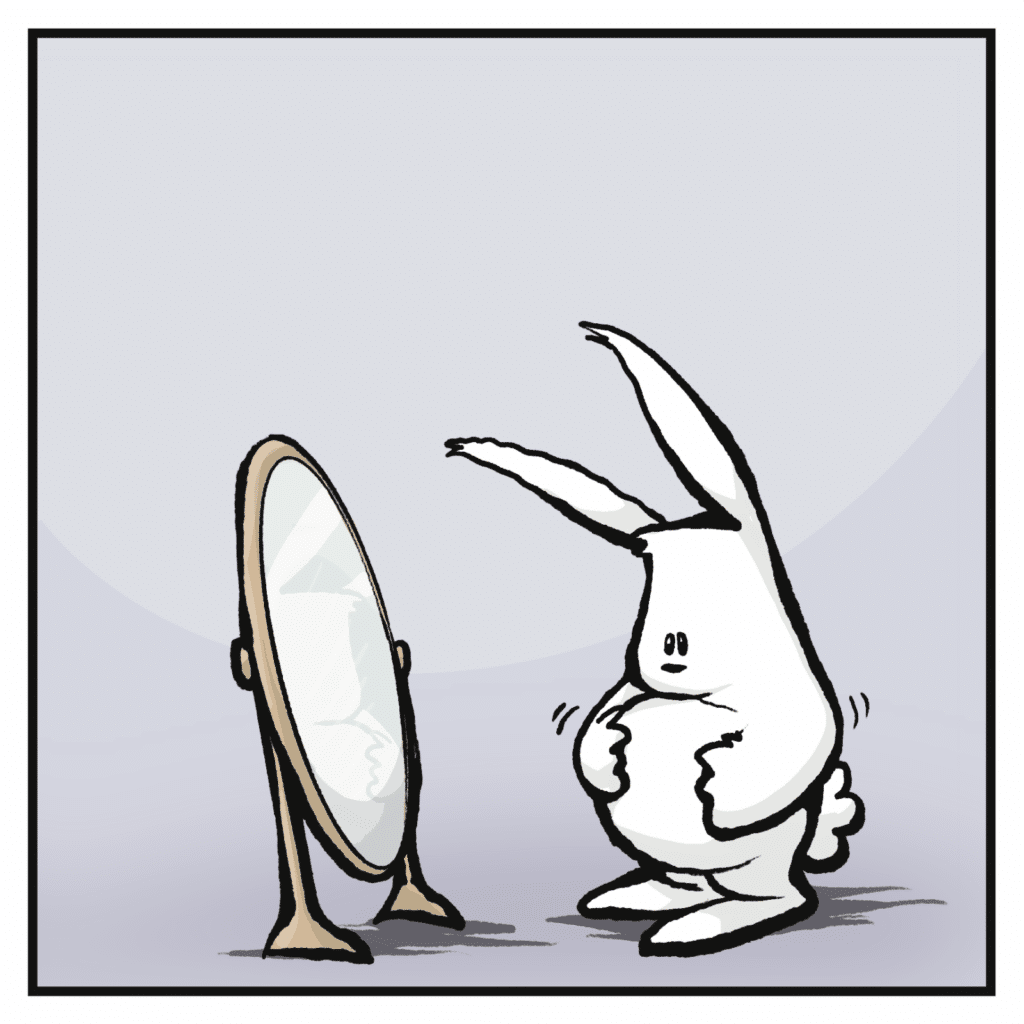 Rabbit lifts fat stomach.