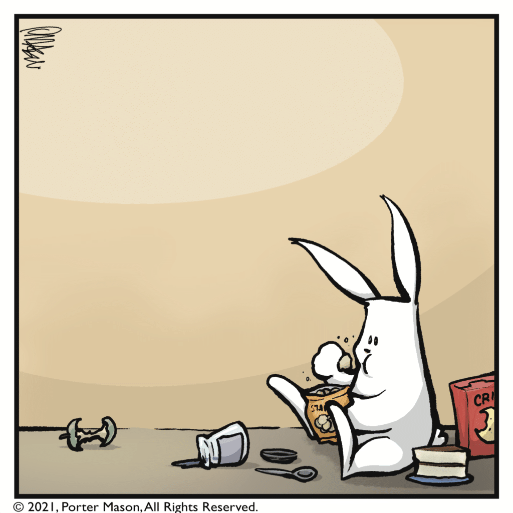 The rabbit keeps on eating.
