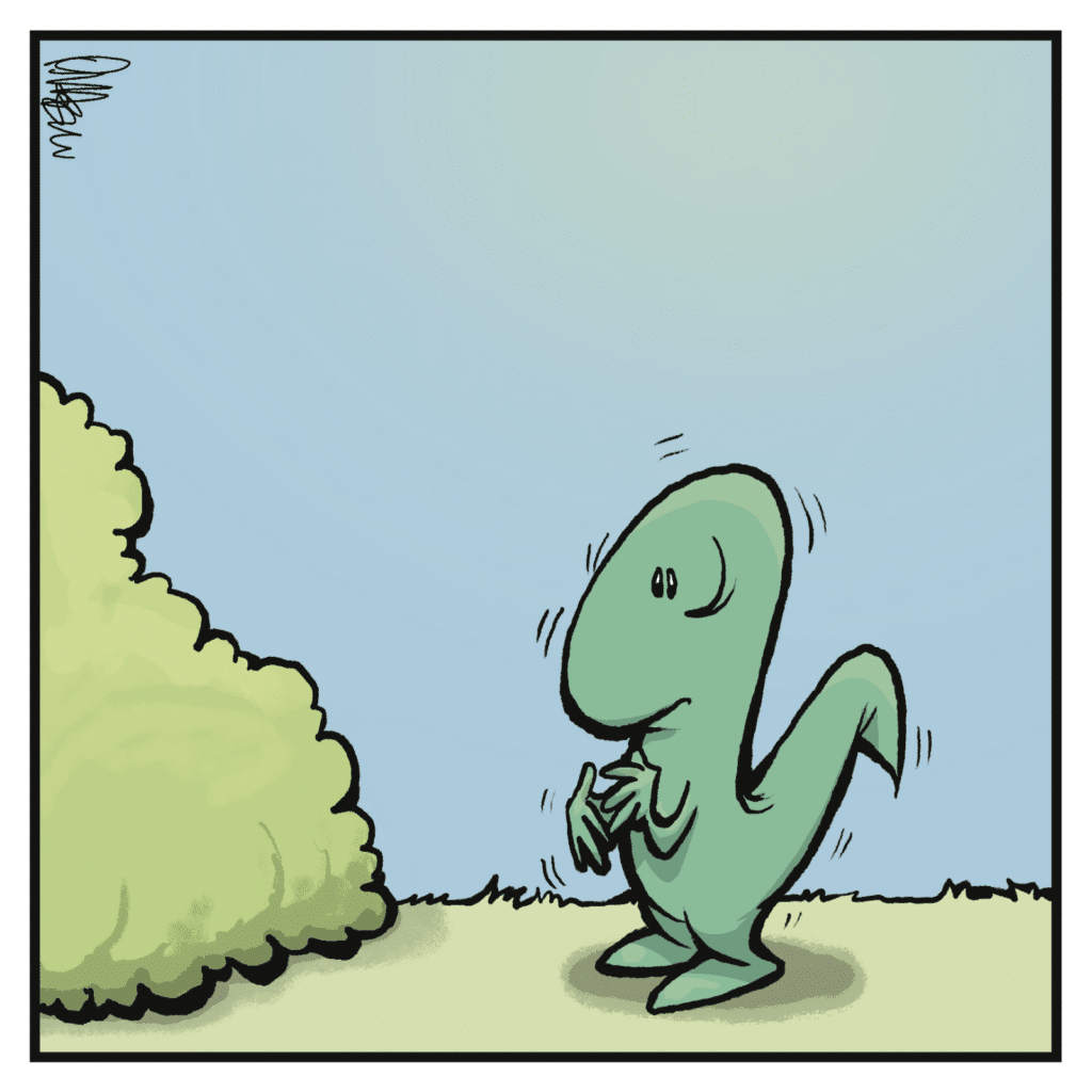 It's midday. The rabbit has left. The skink stands in the same spot.