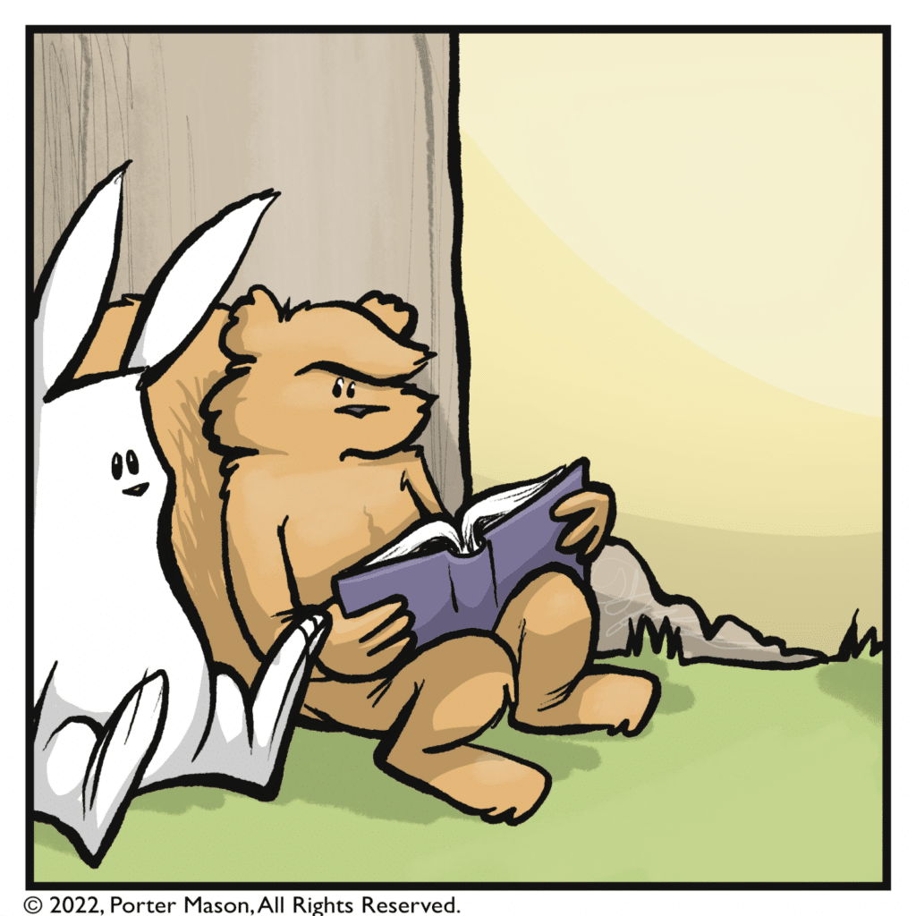 The rabbit sits next to the squirrel.