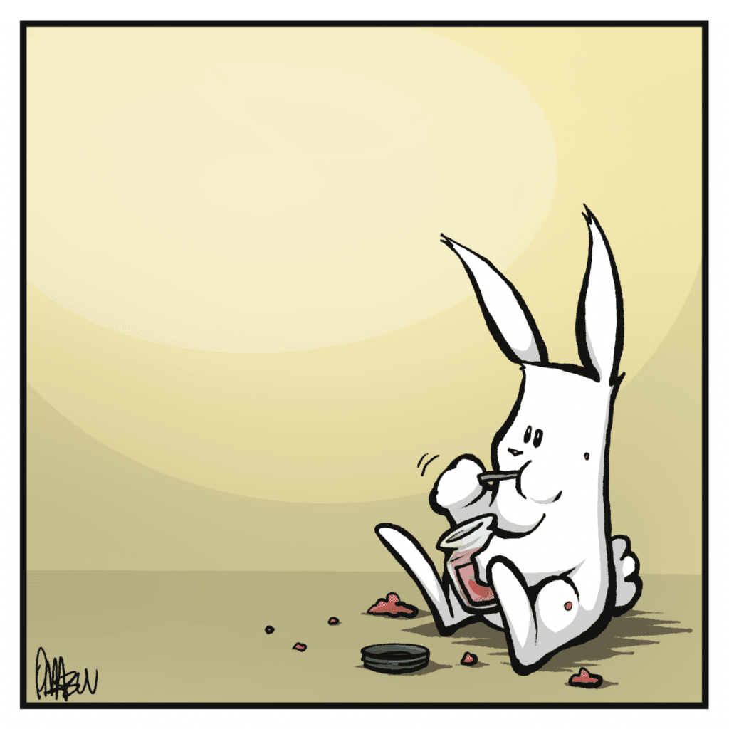 The rabbit eats more jelly.