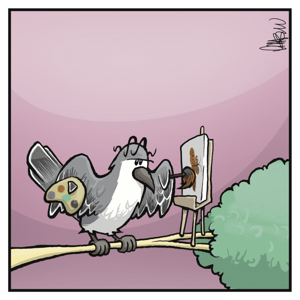 The bird paints.