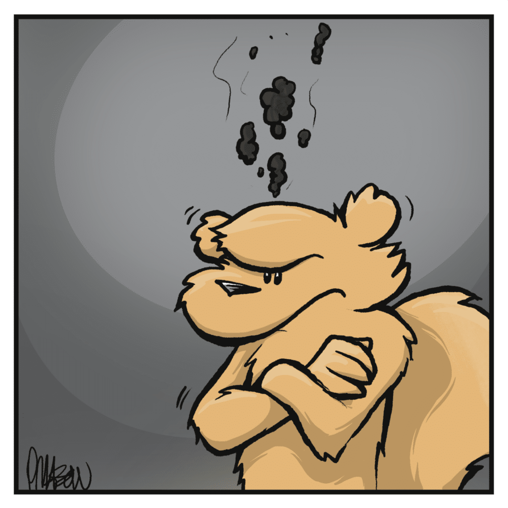 The squirrel seethes, and smoke begins coming out of its head.