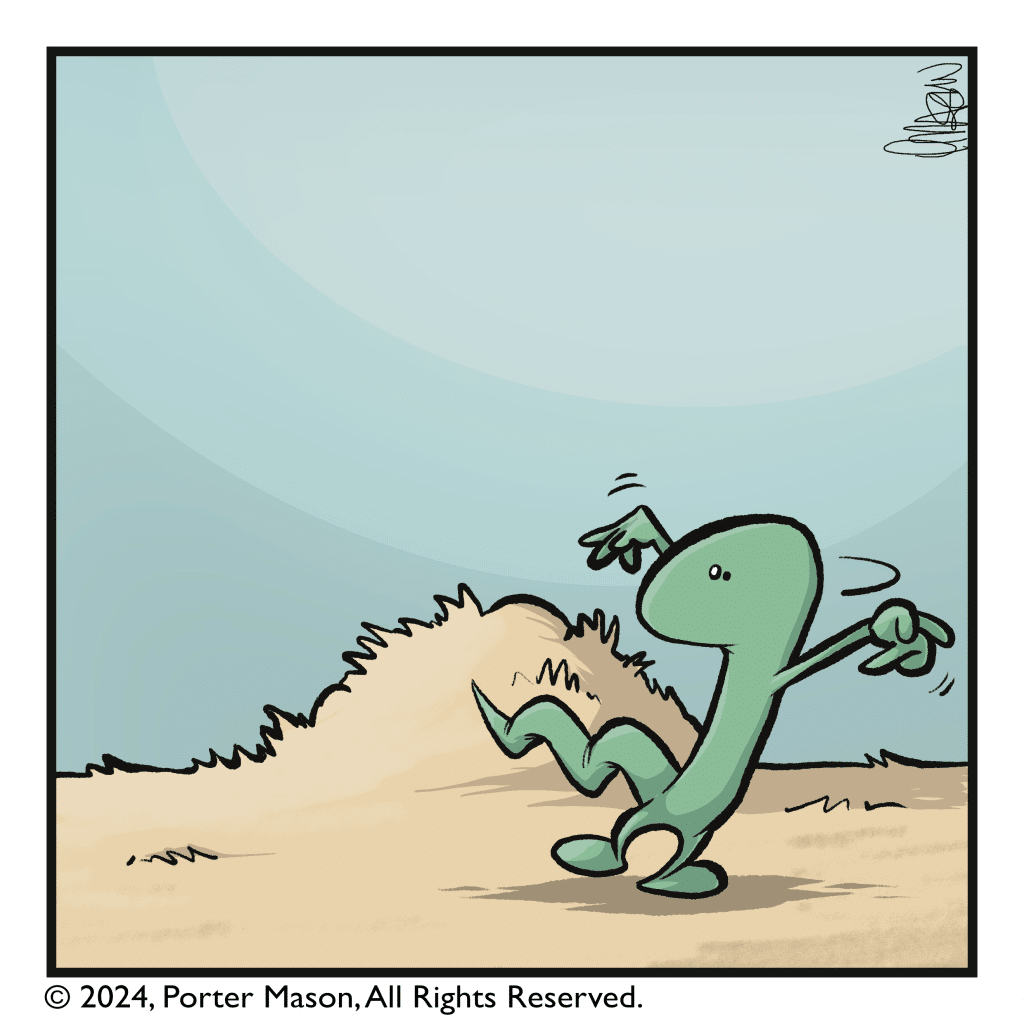 The lizard notices someone coming.