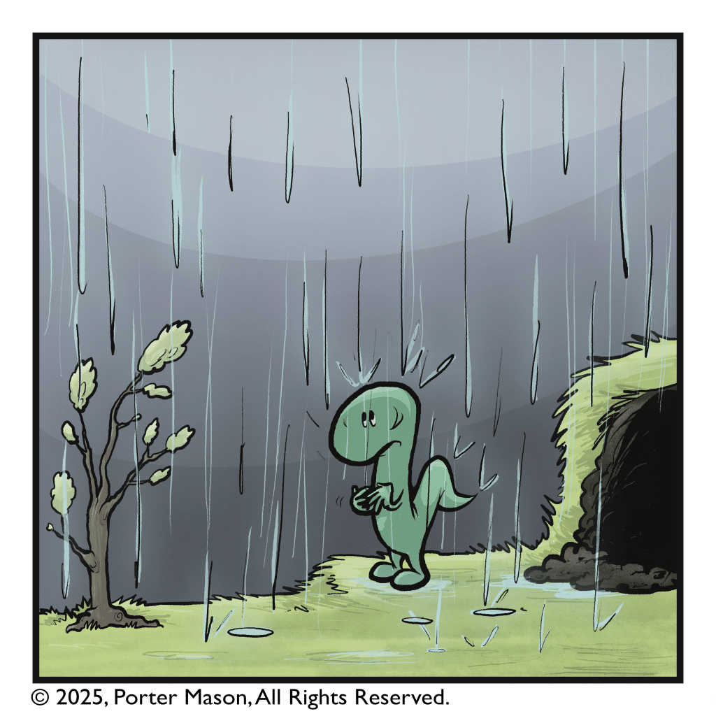 The rain picks up a bit.