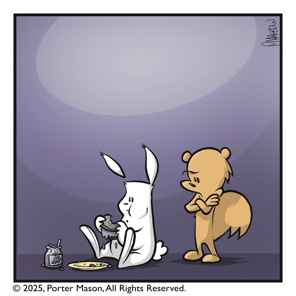 The rabbit pauses.