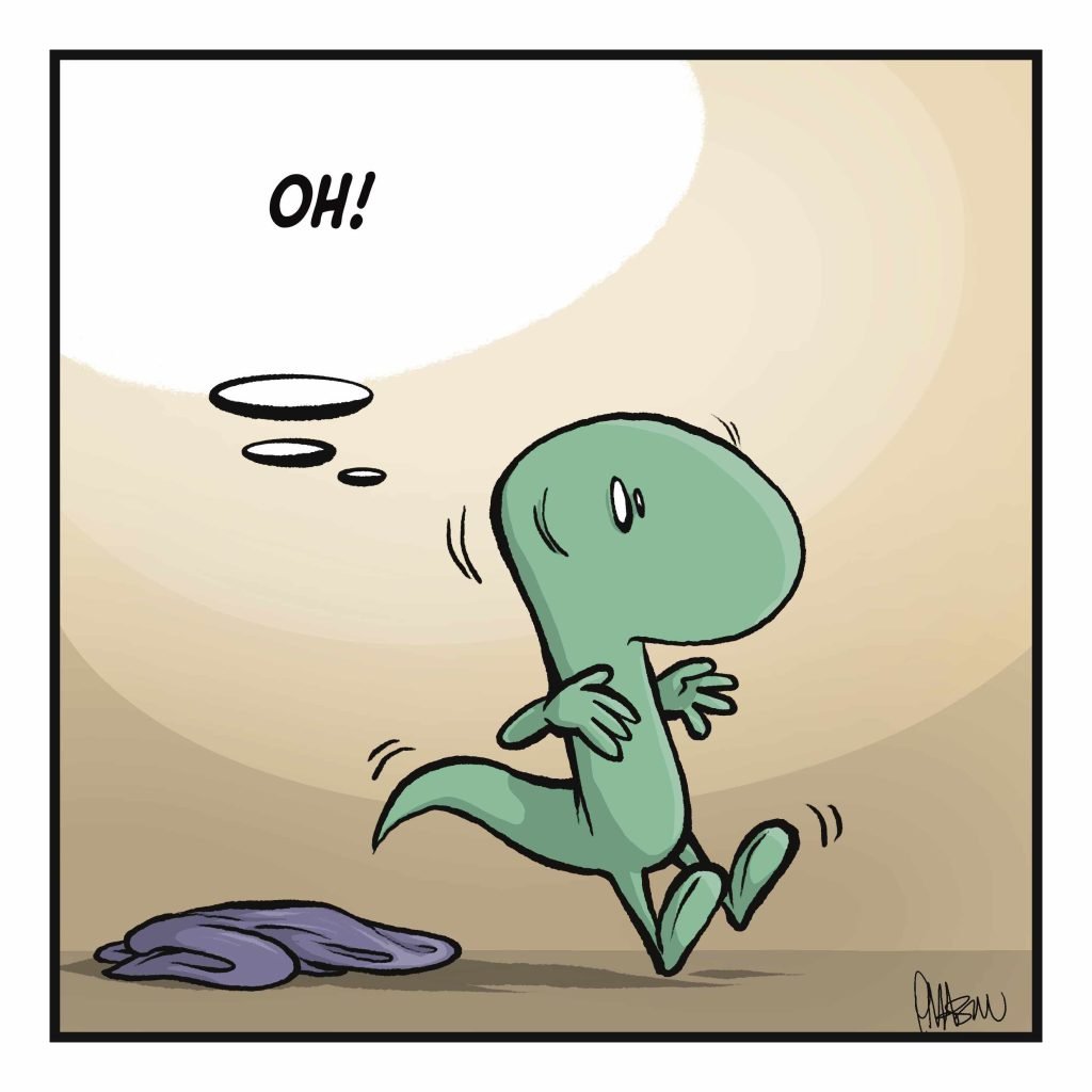 The lizard jumps. LIZARD (thinking): Oh!