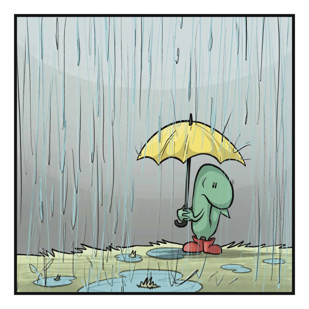 The rain intensifies.